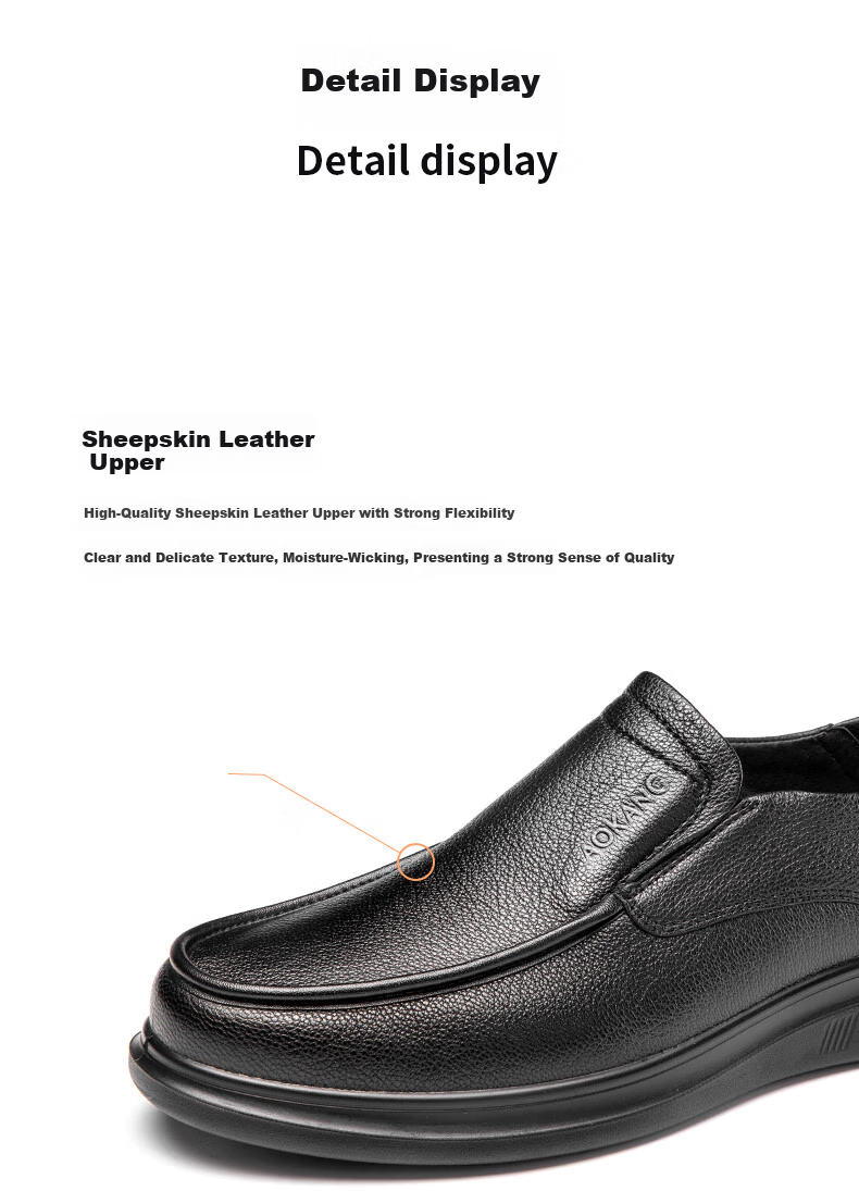 Aokang Men's Sheepskin Business Casual Round Toe Slip-On Breathable Soft Sole Leather Shoes Black Size 40 11