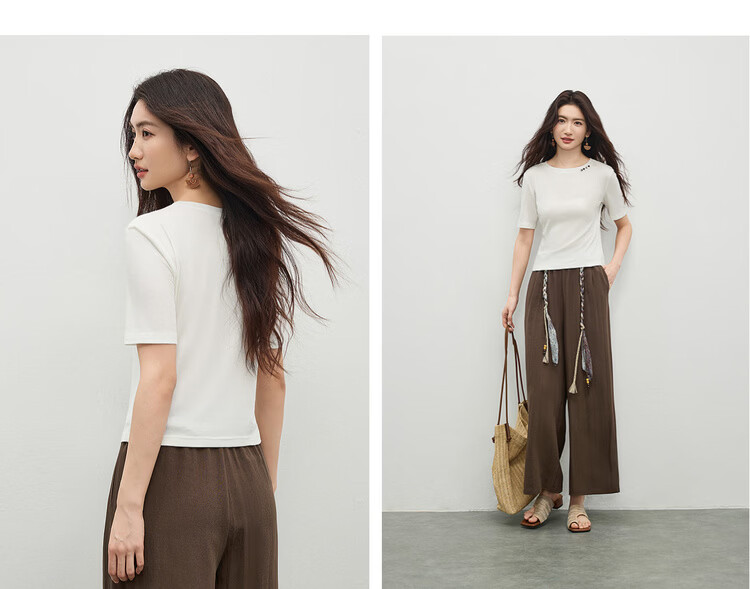 Shangdu Bilala Laicell Simple Korean Style Women's Summer Small Round Neck Stretch Knit Short Sleeve Elegant Top 16