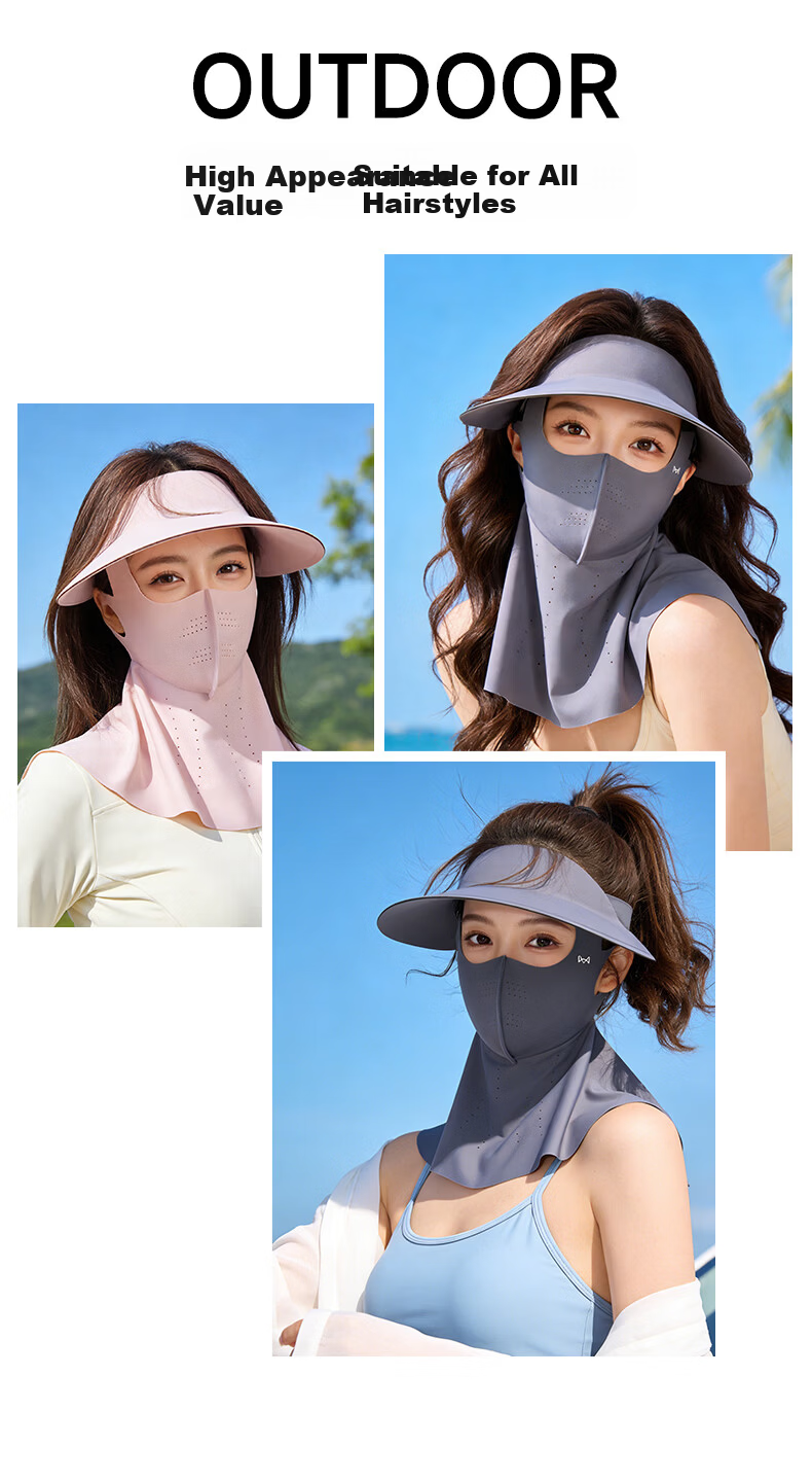 Miiow Women's Full Face Ice Silk Sun Protection Mask Neck Guard 2026 Summer UV Protection Face Bikini Sunshade 5