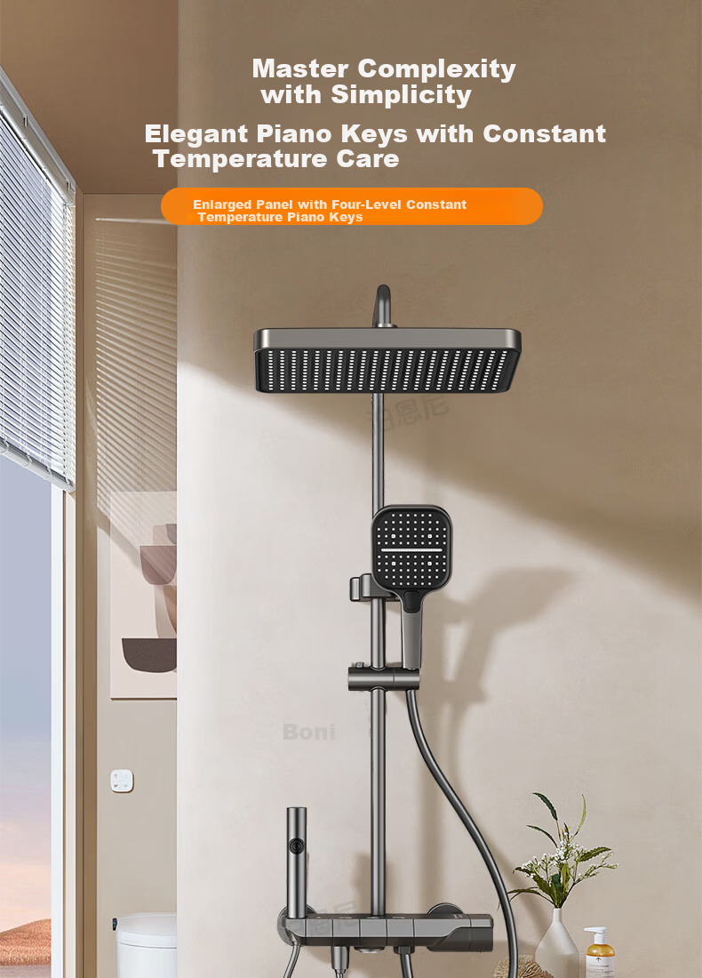 BOONEN Integrated Shower Set with Pressure Boosting, Smart Thermostatic Control, Spray Gun Faucet, Complete Bathroom Shower System 4