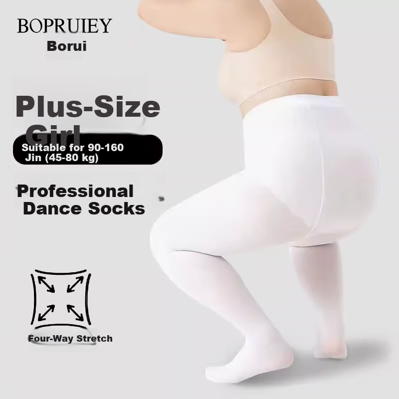 BOPRUIEY White Plus Size Tights Pantyhose Spring Summer Adult Dance Practice Stockings for Plus Size Students