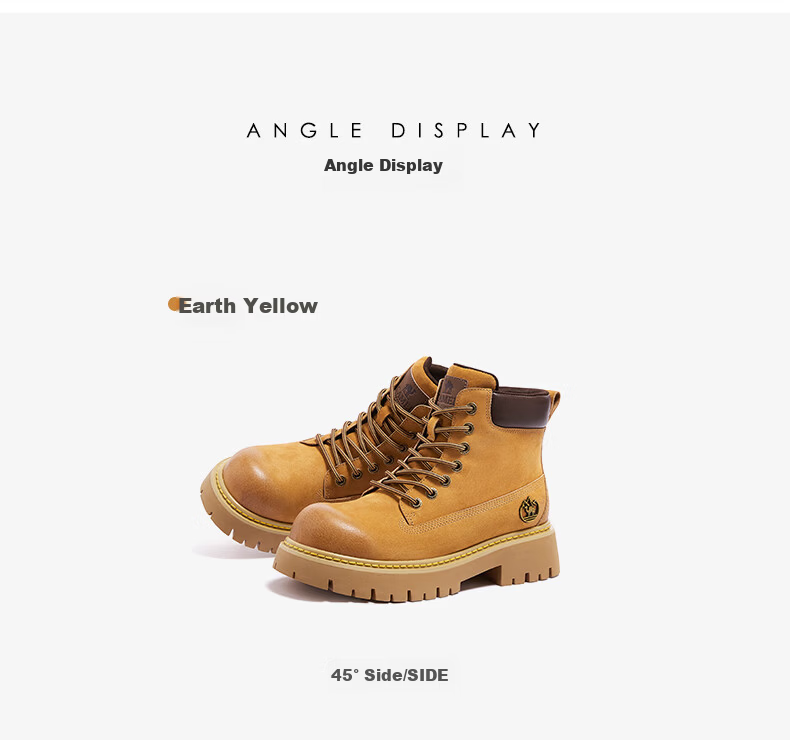 CAMEL [Shanyue] Women's Work Boots Trendy Thick-Soled Martin Boots L25W076018R Earth Yellow (Suede Lining) Size 37 45