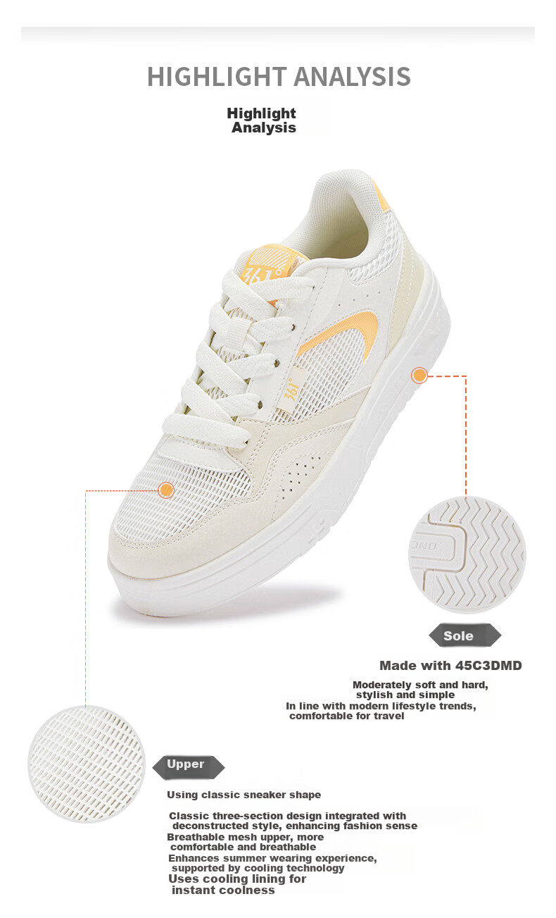 361° Women's Sports Shoes Soda 3 Spring Summer Breathable Retro Thick Sole Casual Sneakers 682616619-4 23