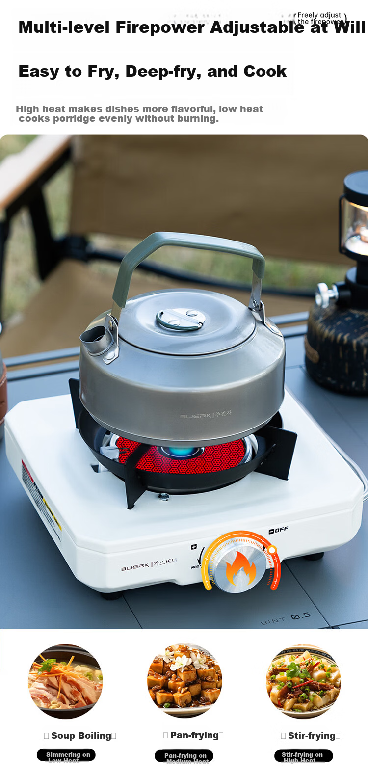 BUERK New Stable Pressure Cassette Stove Portable Outdoor Split Gas Tea Cooking Stove Camping Equipment Black 9kW 12
