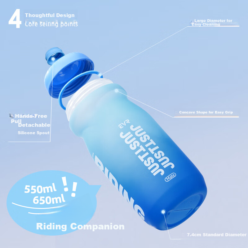 EVR Cycling Water Bottle Colorful Gradient Large Capacity Squeeze Water Dispenser (Illusion) Dreamy Blue Purple 650ML