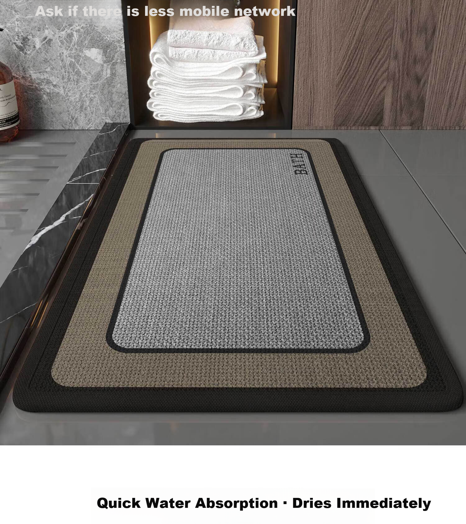 Qiqi Imitation Linen Woven Bathroom Mat Entrance Mat Absorbent Non-Slip Door Mat Quick-Dry Rug 3