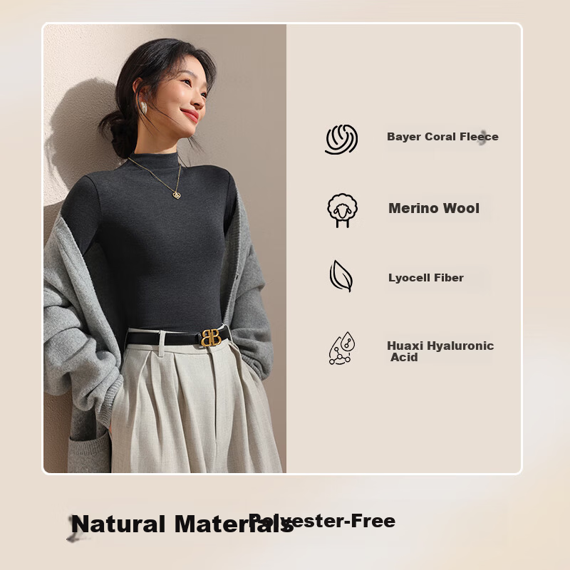 Miiowren [German Velvet Wool] Women's Turtleneck Base Layer Spring Warm Knit Sweater Long Sleeve Inner T-Shirt Top