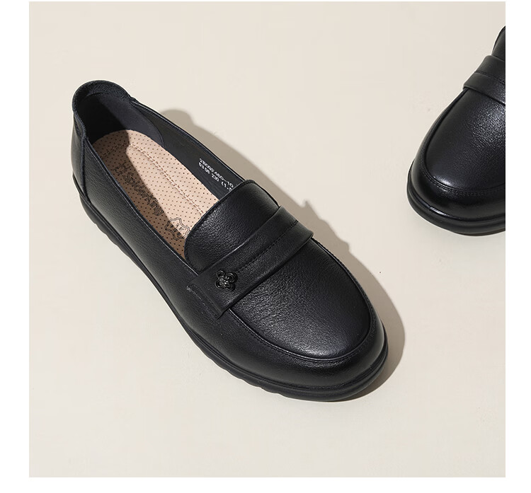 Spider King Women's Loafers Fashion Casual Leather Shoes Comfortable Mom Shoes 09F460 Black Size 38 16