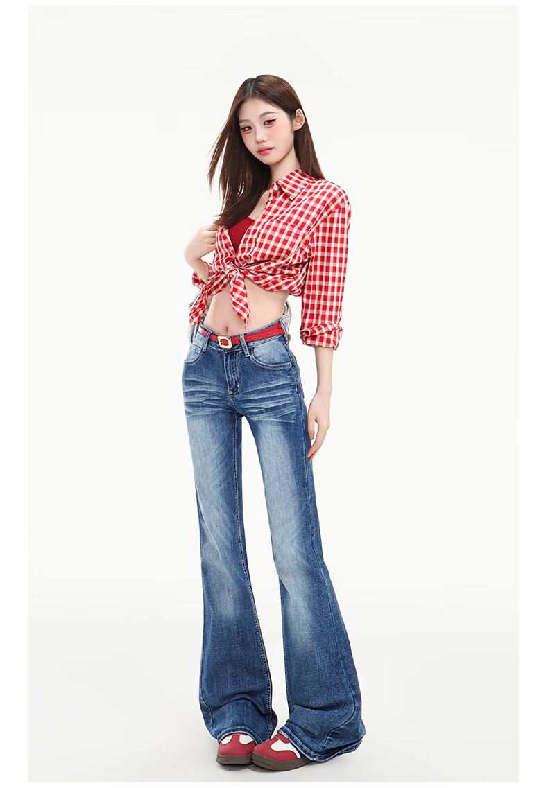 Pierre Cardin Women's Summer Denim Jeans American Style Low Waist Flared Loose Casual Long Pants Dark Blue L 37