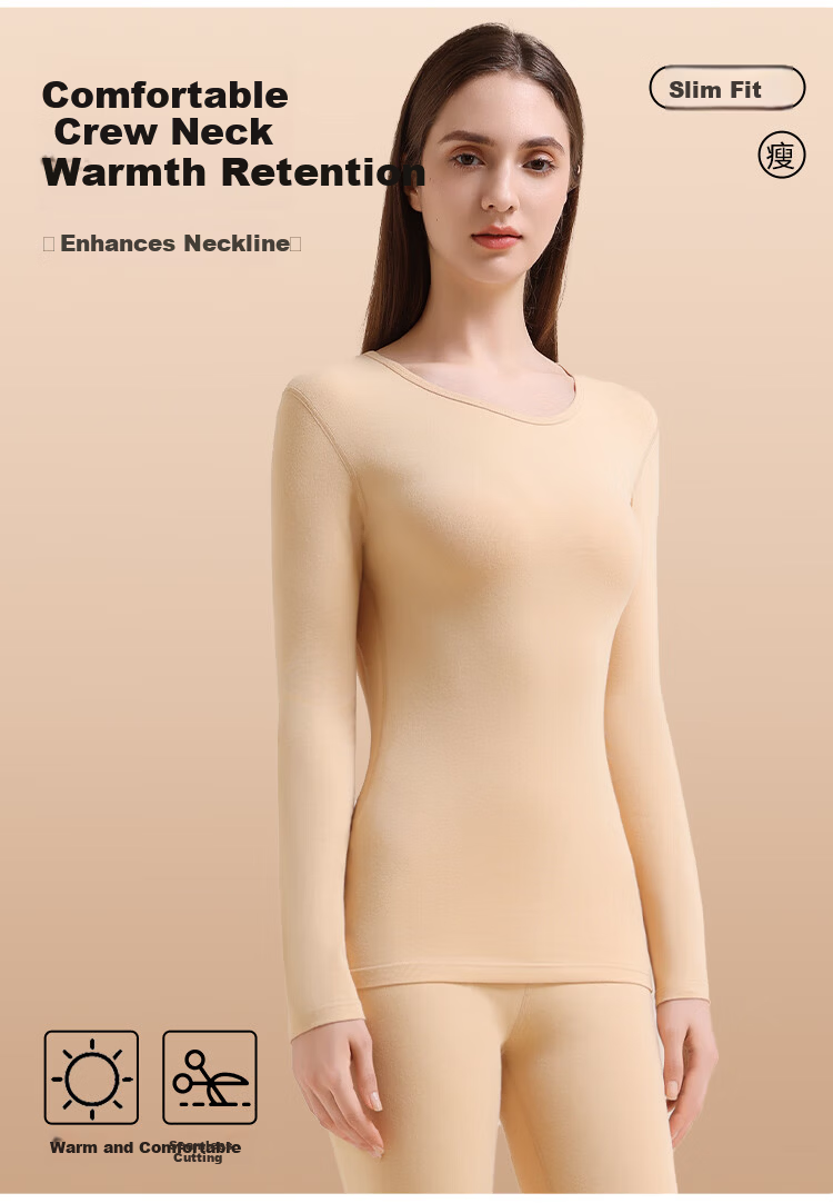GUJIN Women's Thermal Underwear Set Autumn Winter Cotton Heat Retaining Thick Slim Fit Base Layer Top and Bottom 11