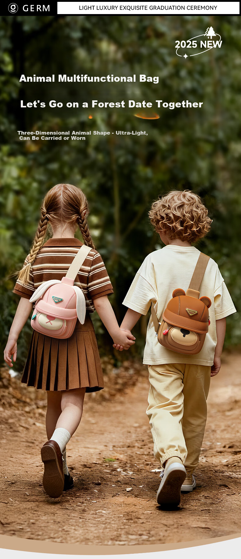 Germ Multifunctional Mini Kids Crossbody Bag Water-Resistant Lightweight Chest Bag Outdoor Travel Bubble Rabbit 3-10 Years 4