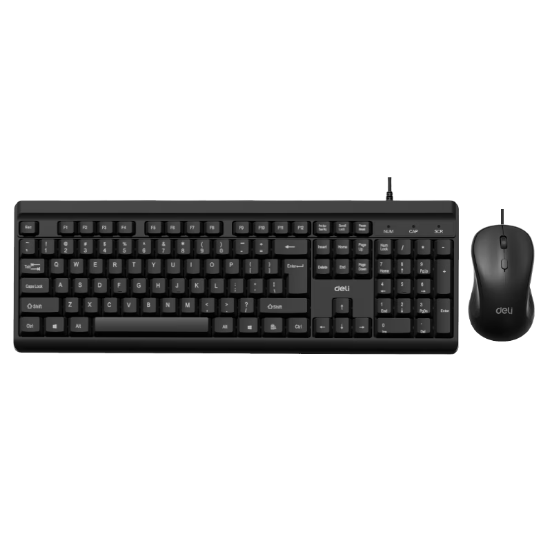 Deli Wired Keyboard and Mouse Set Full-Size Business Office Spill-Resistant Black LN410