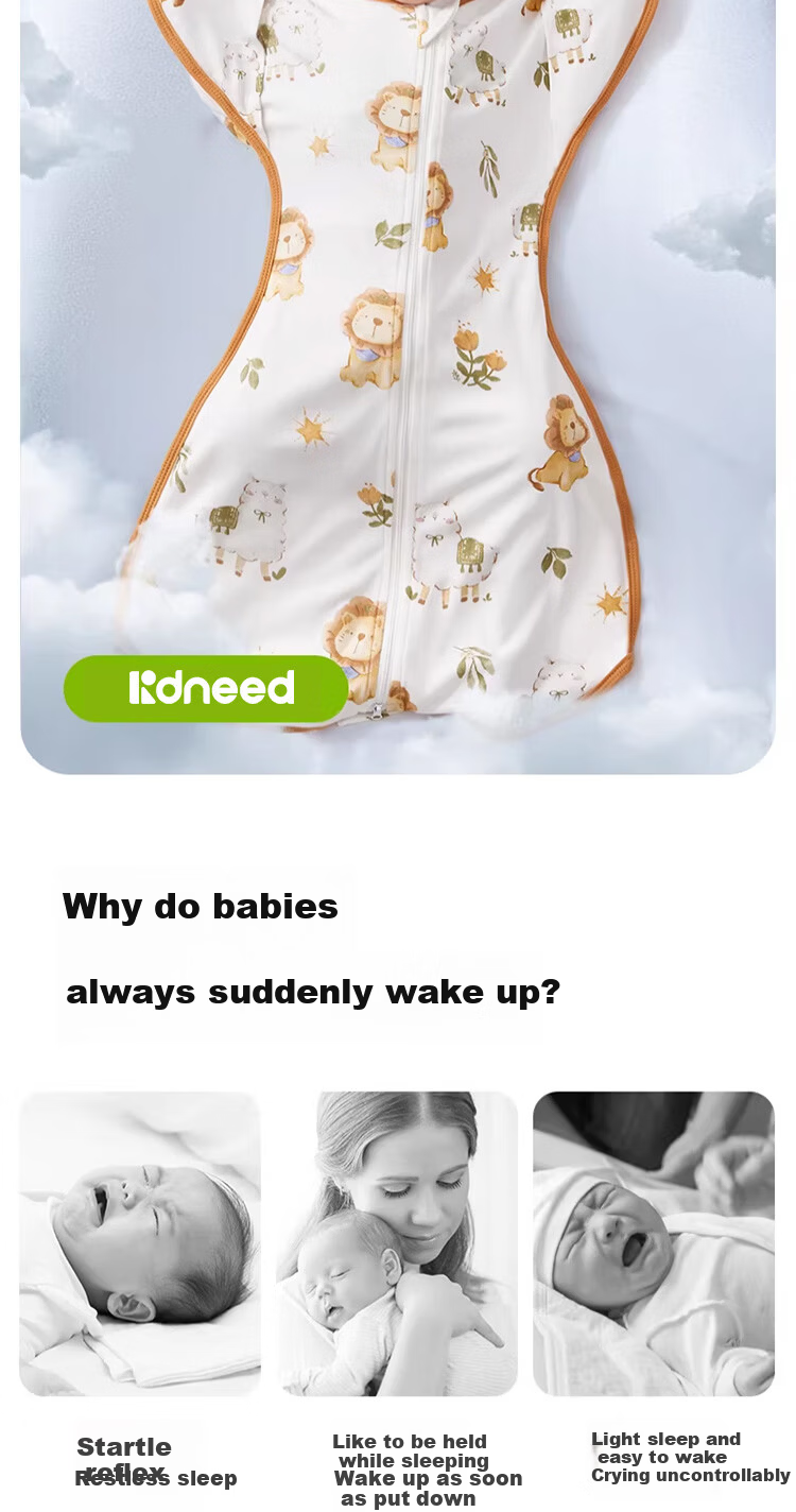 Kidsneed Baby Anti-Startle Sleep Sack Newborn Swaddle Sleep Bag Infant Spring Summer Cotton 0-6 Months Tummy Protection Kick-Proof Blanket 1