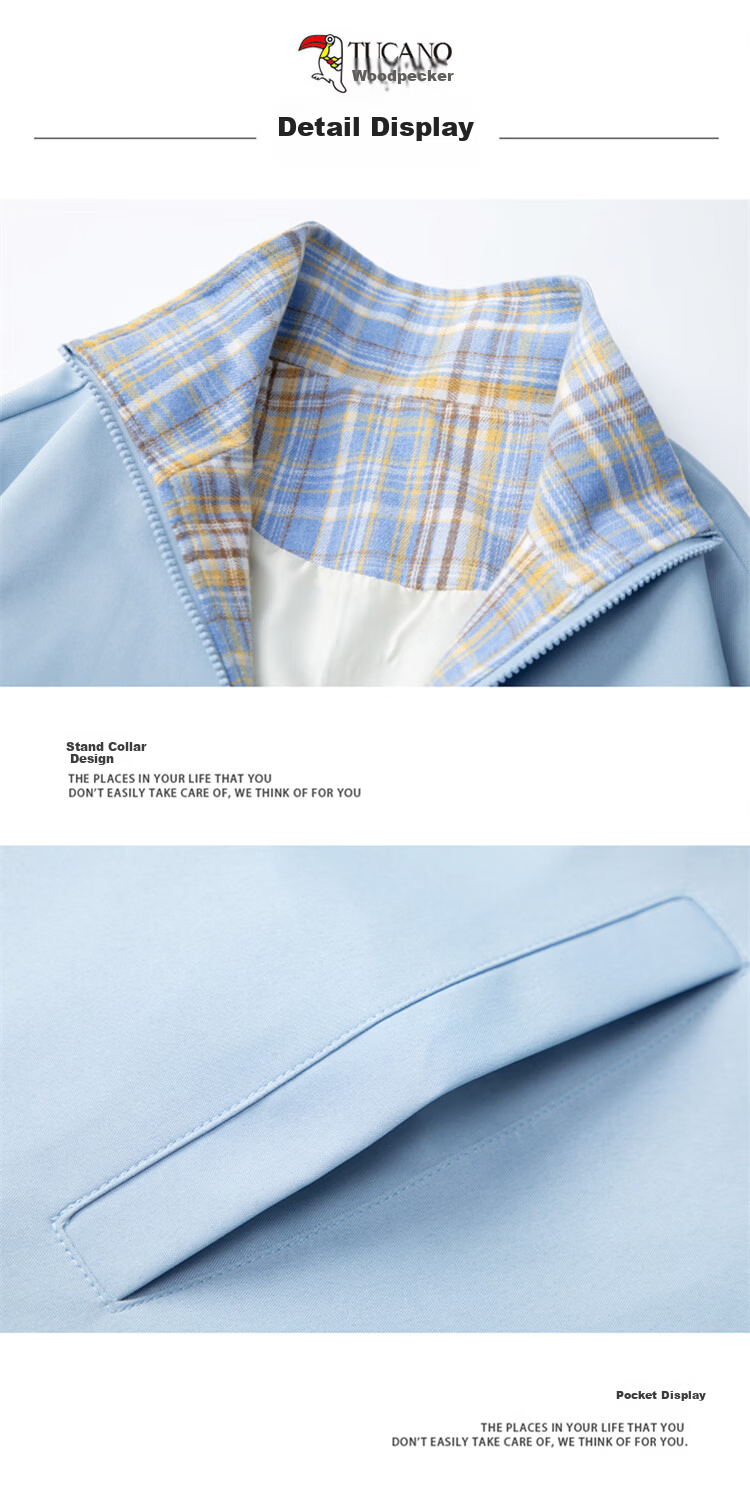 TUCANO Men's Spring Autumn Plaid Jacket Loose Fit Sports Stand Collar Retro Coat Black 2XL 11