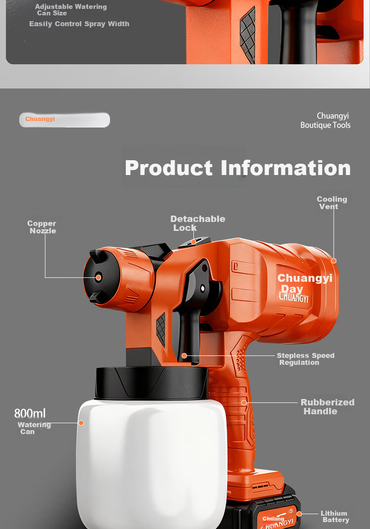 Chuangyi Electric Paint Sprayer Latex Paint Spray Gun Handheld High Atomization Door Coating Sprayer 19