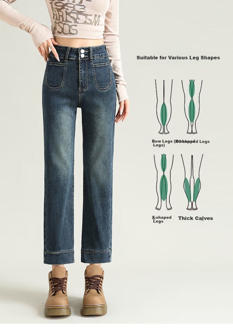 LangSha Women's Straight-Leg Jeans Spring and Autumn Thin High-Waist Slim Fit Petite Casual Wide-Leg Cigarette Pants 6