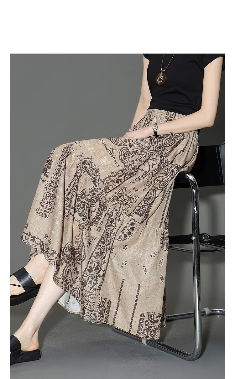 Demana Tropical Forest Summer Layered Texture Elastic Waist Printed A-Line Slimming Loose Skirt for Women Premium 11