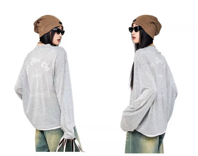 ICH MODE Women's Summer Physical Sun Protection Layered Look Lyocell Cooling Long Sleeve T-Shirt, Casual Top, Off-White, Size M 20