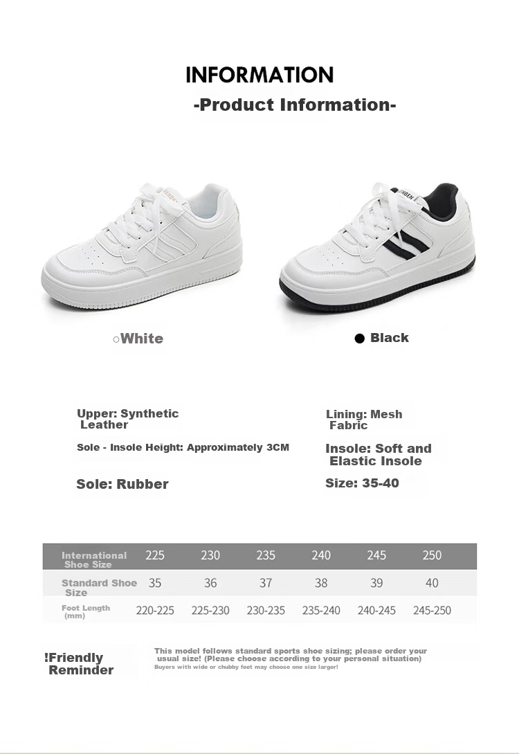 RENBEN Korean Style INS Trendy High-Value Fashion Simple Sneakers Slimming Height-Increasing Lightweight Comfortable Versatile White Shoes for Students 4