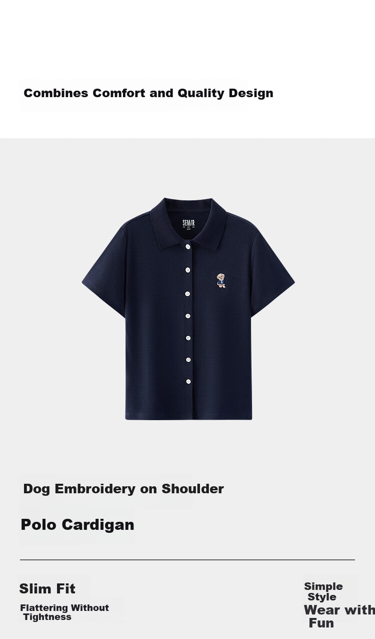 Semir Mall Same Style | Women's Summer Polo Shirt with Puppy Embroidery, Slim Fit, Straight Shoulder 2026 Simple Cardigan 101326115008 4