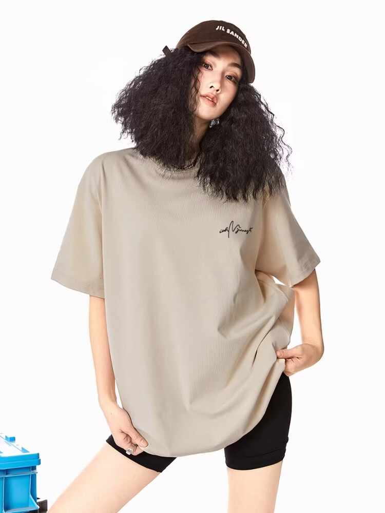ICH MODE 260G Heavyweight Trendy Back Print Oversize T-Shirt Women Top Apricot L 10