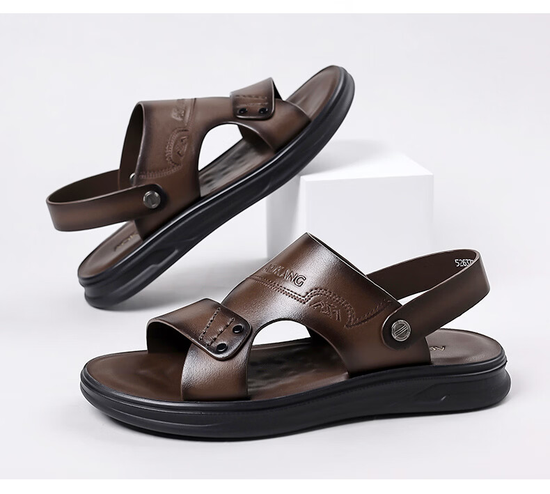 Aokang Men's Summer Casual Beach Leather Sandals Black Size 38 22