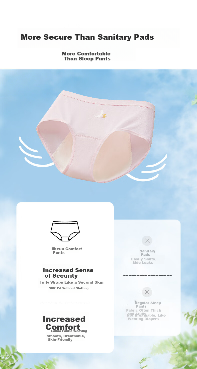 Like UU Girls' Developmental Safety Underwear Moisture-Wicking Antibacterial 5A Period Leak-Proof Comfort Panties 5