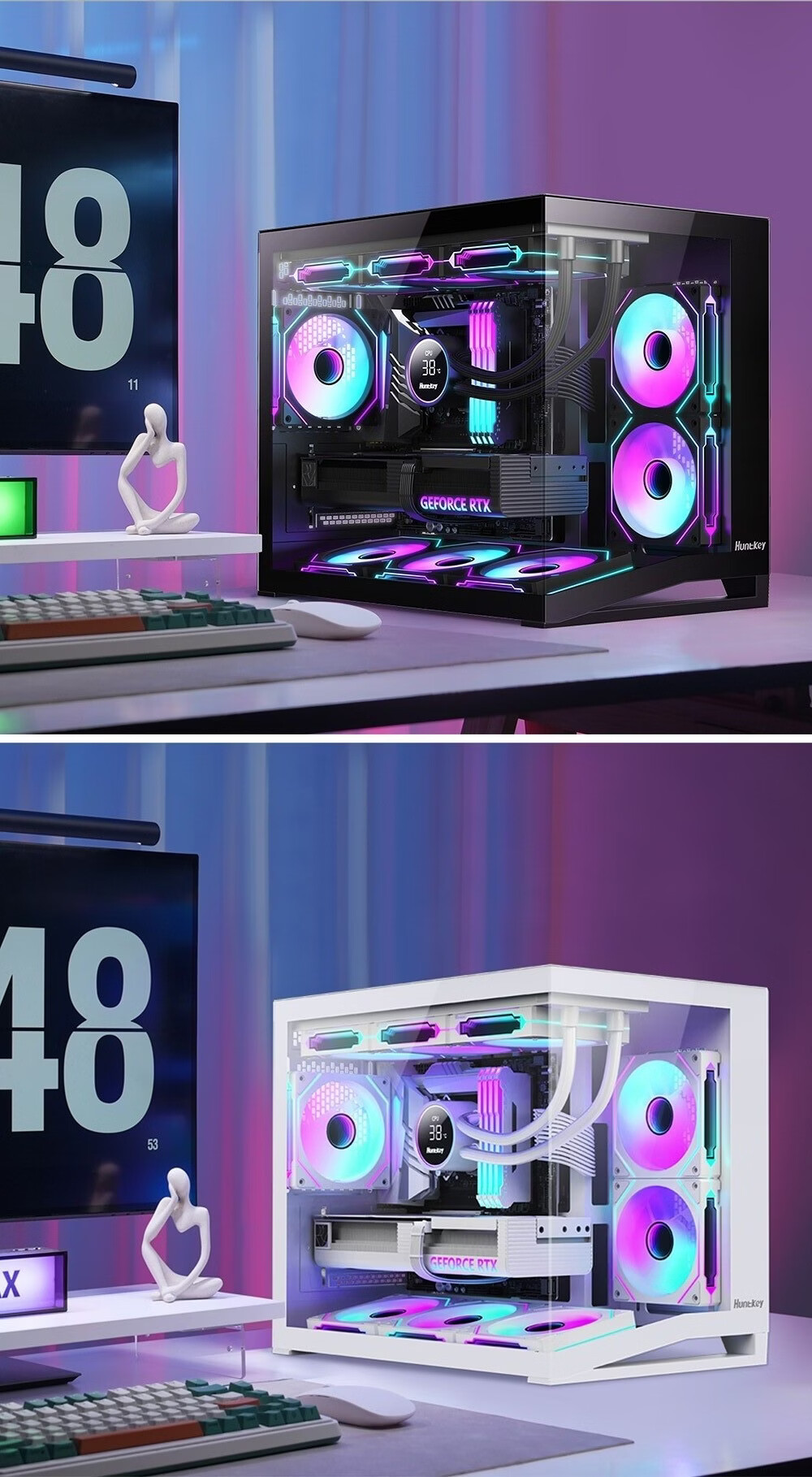 Huntkey S960 V2 Blizzard Black Panoramic Computer Case Seaside Room Desktop Chassis (Left-Right Partition/360 Water Cooling/9 Fan Slots/MATX Motherboard) 10