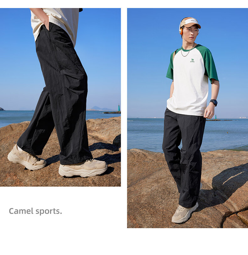 CAMEL Men's Sports Work Pants Loose Straight Quick-Dry Casual Paratrooper Pants C16BW1L0008 Dark Olive L 4