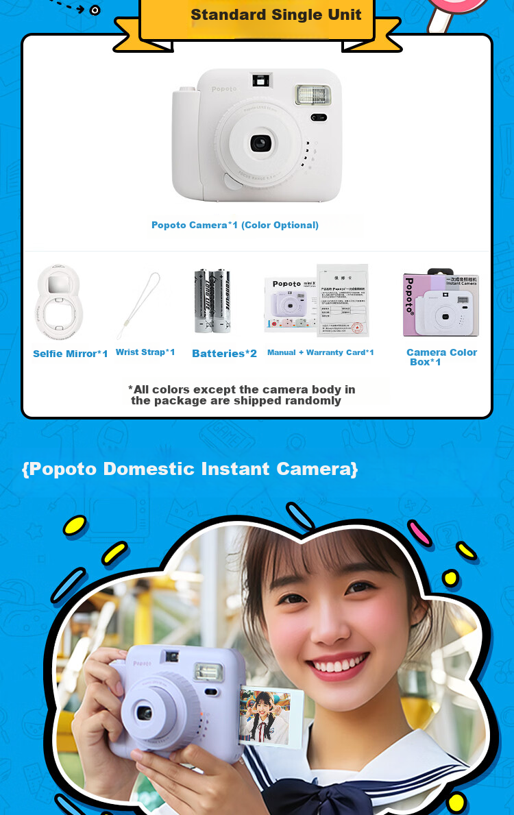Popoto Mini X Instant Camera, One-Step Imaging Camera, Universal 3-Inch Film, Portable Travel-Specific, Birthday Gift for Girlfriend, Lavender Purple Standalone Device 2