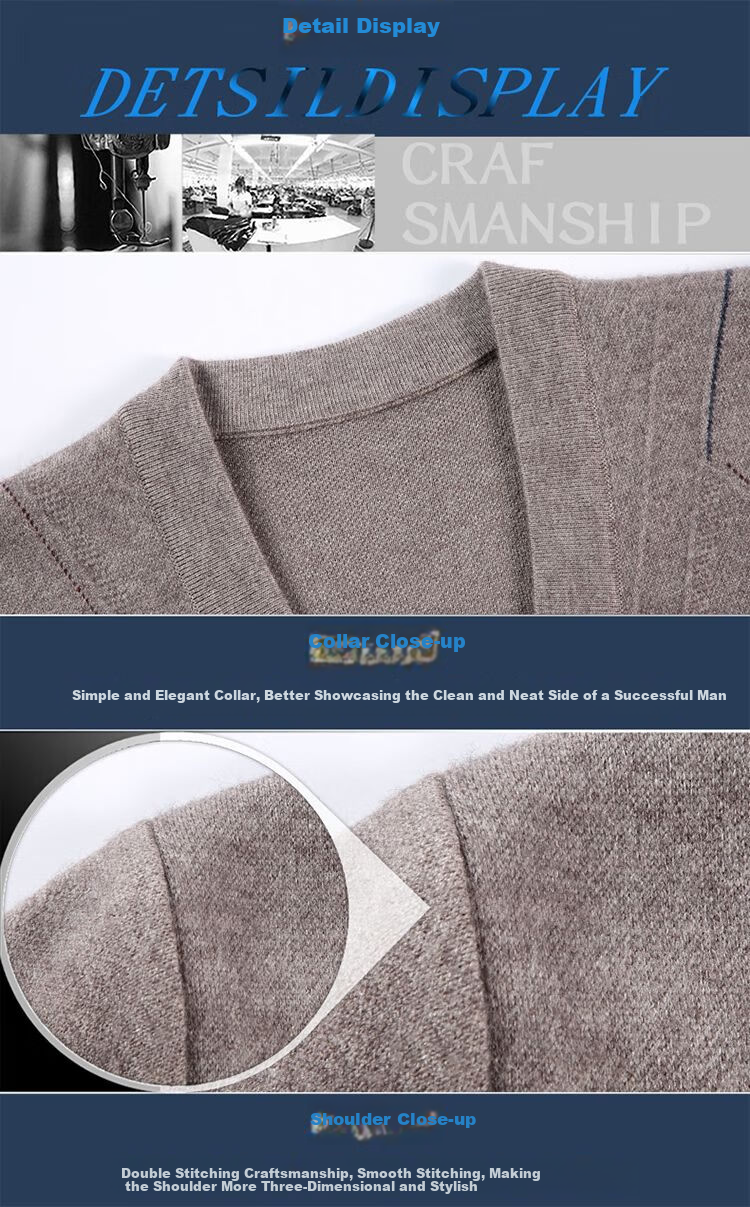 Hengyuanxiang Men's Knitted V-Neck Cardigan Loose Casual Knit Base Shirt for Middle-aged and Elderly Dad Wear Camel L 21
