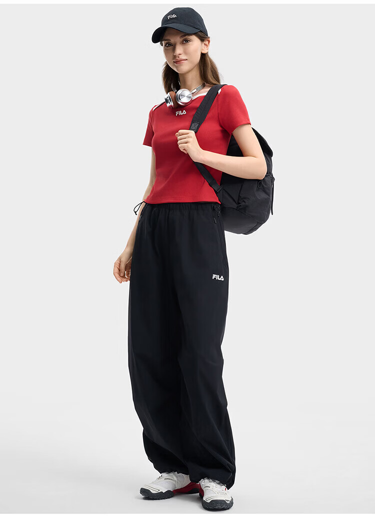 FILA Women's Woven Long Pants 2026 Summer Casual Loose Cool Sun-Protective Straight-Leg Trousers [Han So-hee Style] 38