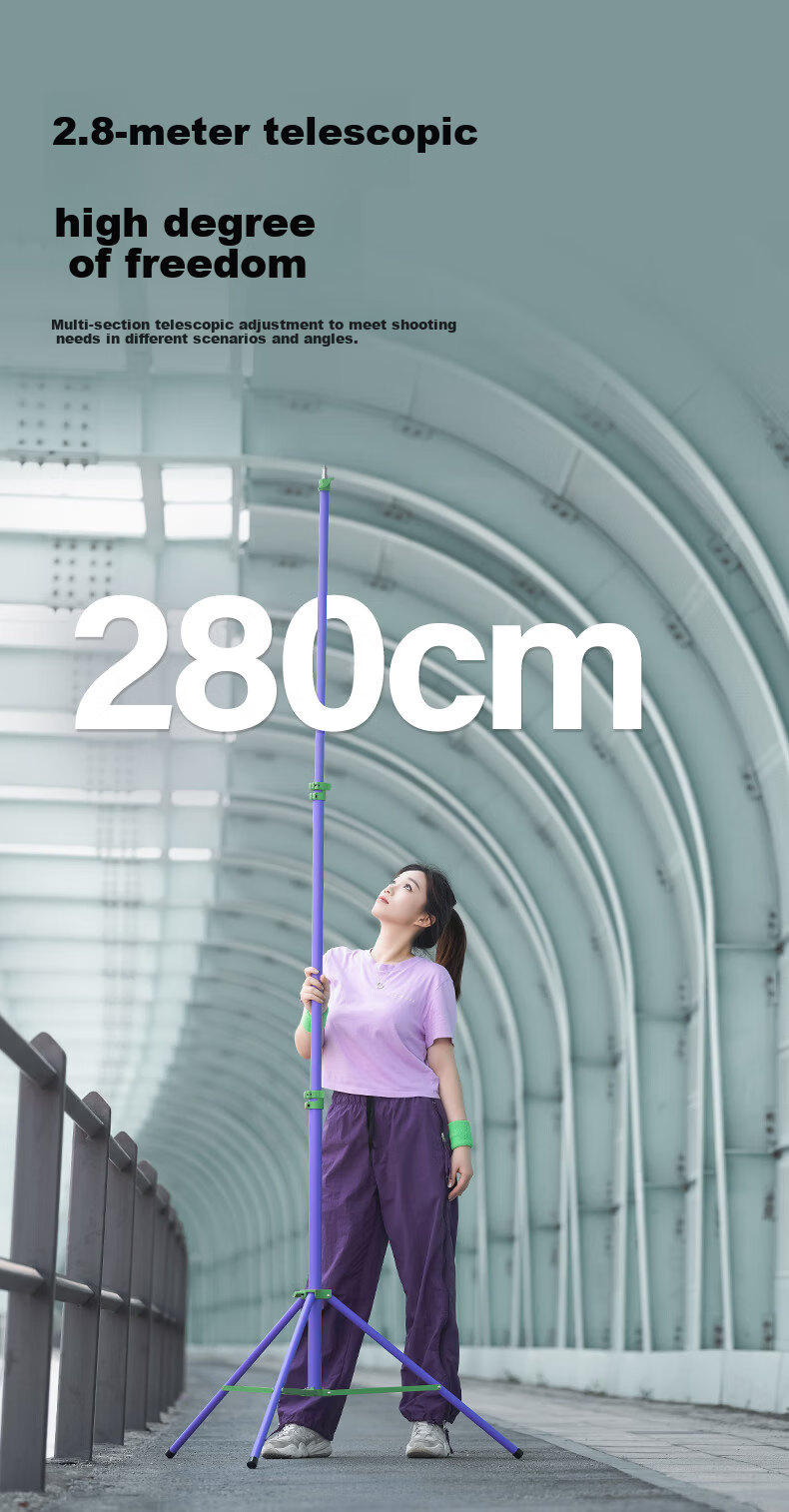 AMBITFUL ZhiJie Purple Green GM280P Portable 2.8m Pneumatic Light Stand 1/4 Inch Interface Photography Flashlight Tripod Heavy-Duty Universal 5