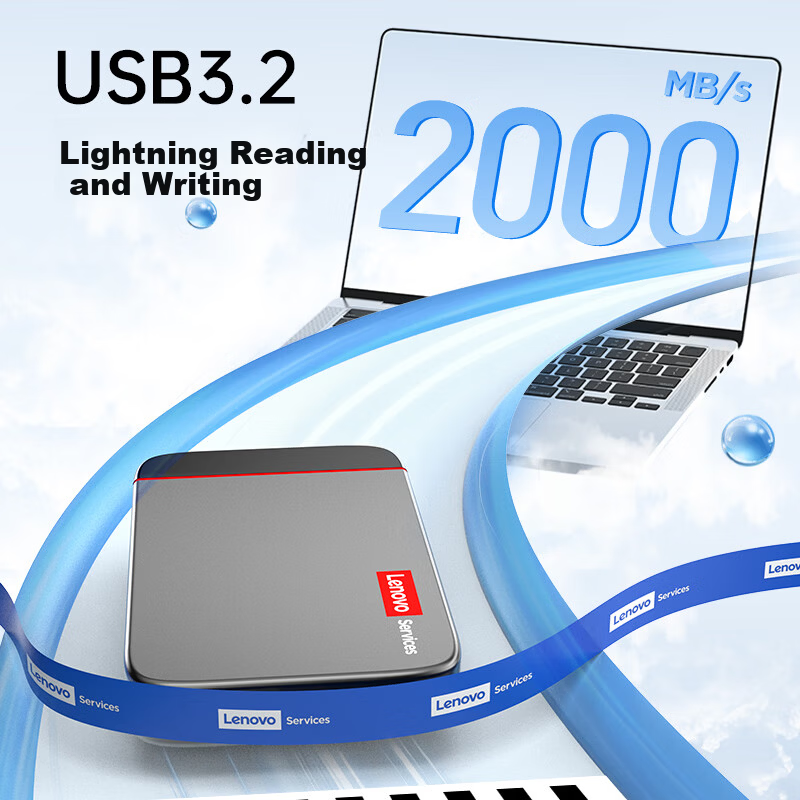 Lenovo 2TB Portable SSD USB 3.2 High-Speed 2000MB/s T2000 Series Compact External Hard Drive Nationwide Warranty