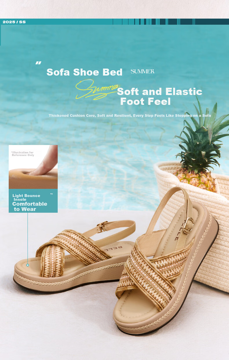 Belle Women's Woven Summer Platform Sandals Height Increasing Vacation Style B2640BL5 Apricot Size 36 4