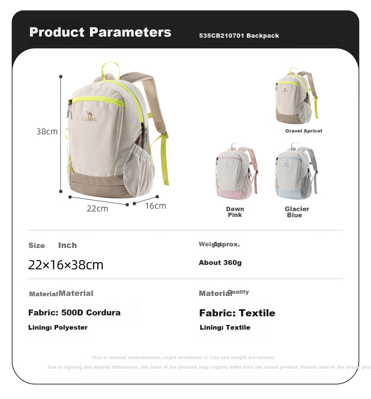 CAMEL Small Ice Cream Bag Lightweight Backpack Outdoor Sports Travel Shoulder Bag Lightweight Hiking Backpack 1070 17