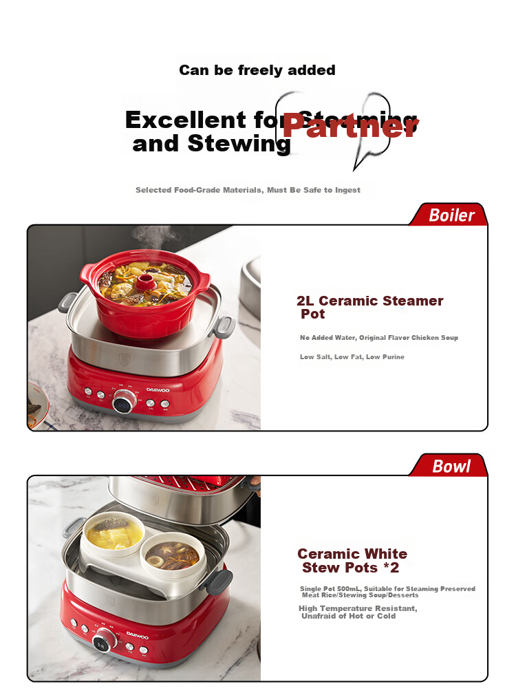 DAEWOO S38PRO 20L 3-Tier Multi-Functional Electric Steamer Hot Pot Stainless Steel 304 0-Coating Removable Household Steamer with Reservation Function 8