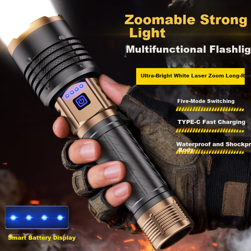 AIC High-Power Flashlight Long Battery Life Outdoor Survival Large Capacity Rechargeable Long-Range Tactical Torch