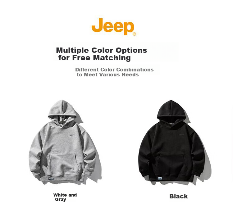 JEEP Men's Hoodie Sweatshirt Spring Autumn Embroidered Loose Fit Black L 6
