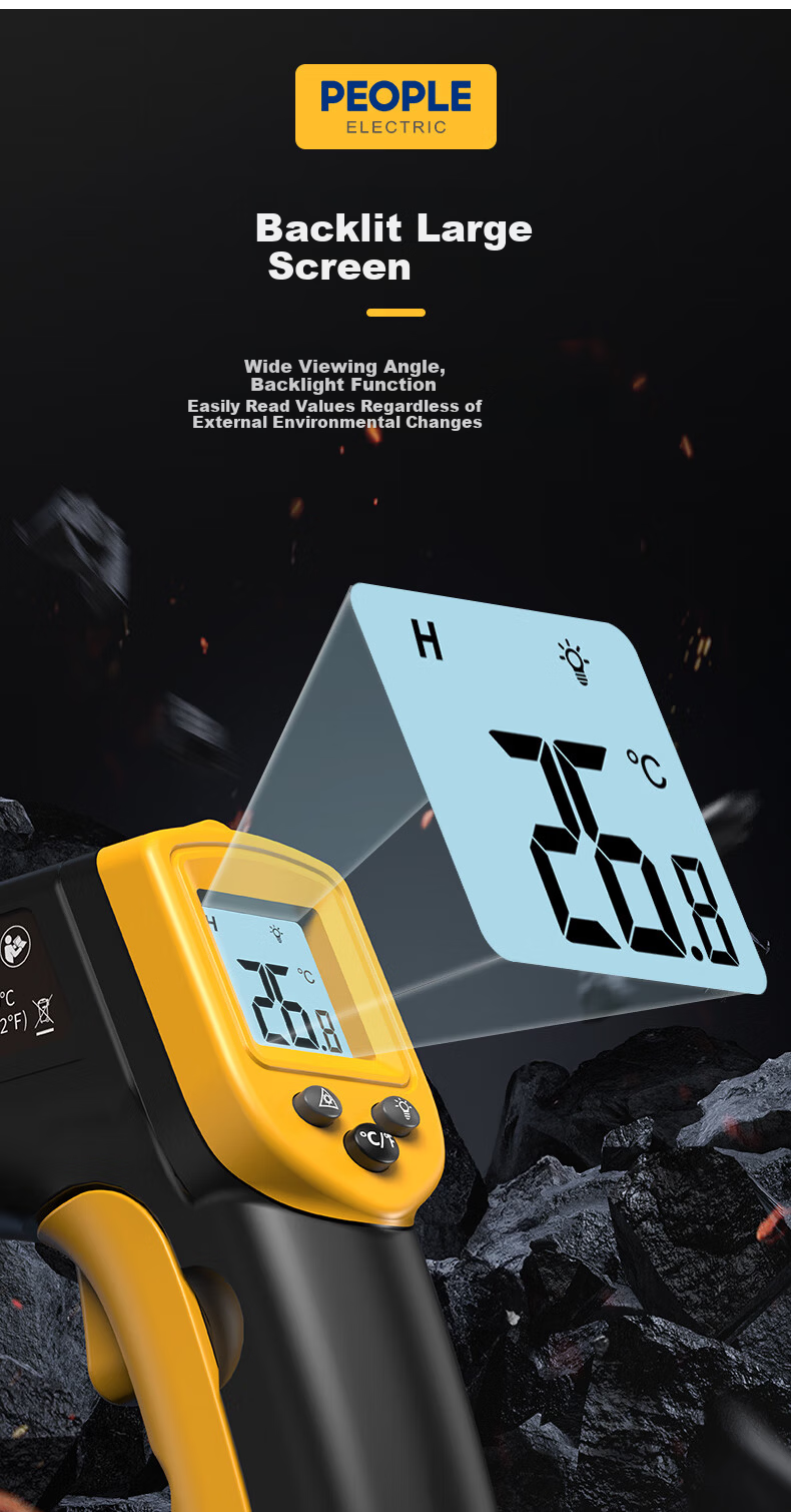 People Industrial Grade Infrared Thermometer High Precision Temperature Gun Water and Oil Temperature Gun -50~700℃ 6