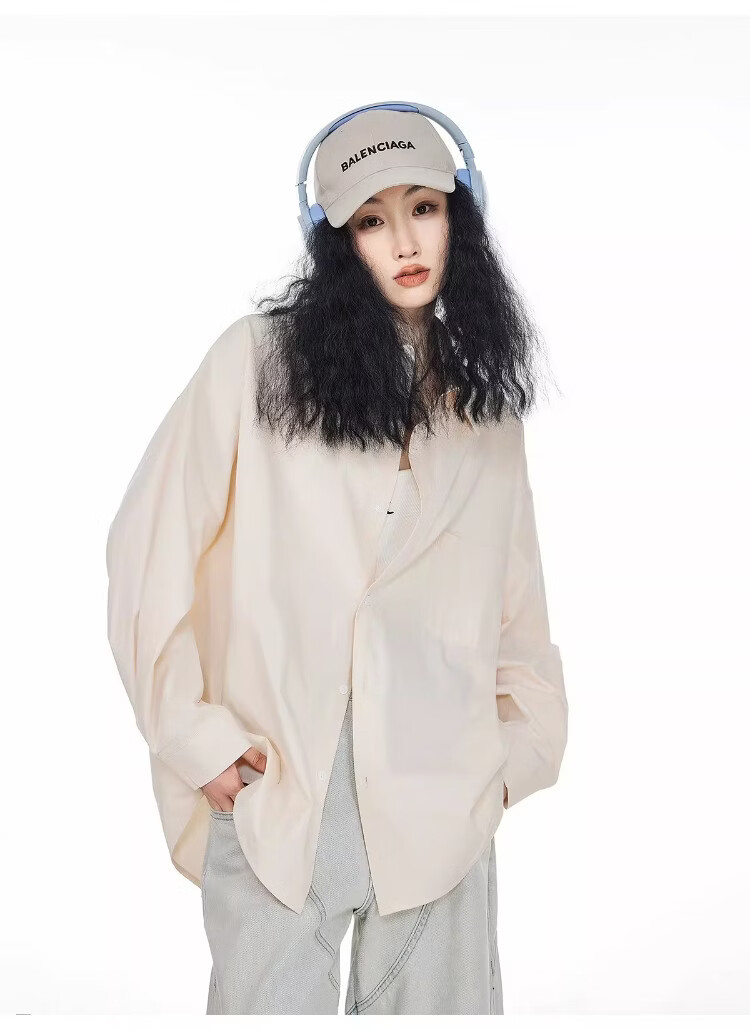 ICH MODE Blue Long Sleeve Women's Shirt Summer Loose Casual Blouse Versatile Trendy Top Jacket Blue S 43