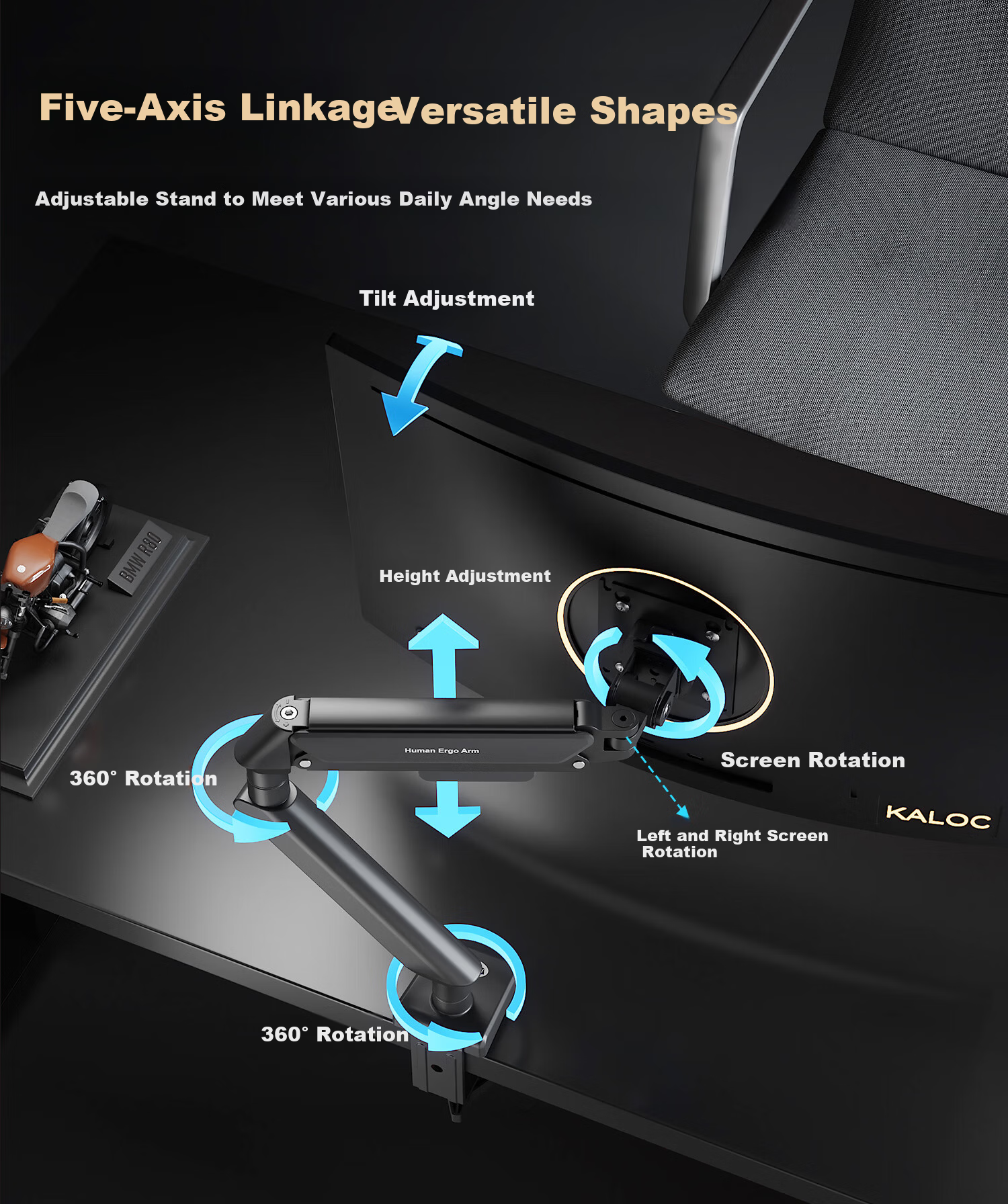 KALOC Monitor Arm Mechanical Arm Monitor Stand Arm Screen Mount Desk Clamp Computer Stand Gaming Monitor Riser 3