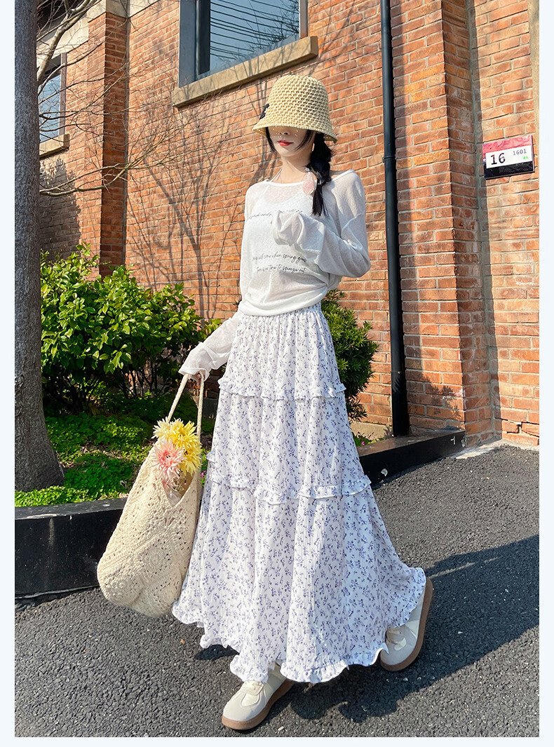Borui Korean Style Floral Half-Length Skirt Long Skirt 2026 New Spring Summer Mid-Length Slim A-Line Puff Cake Skirt 14