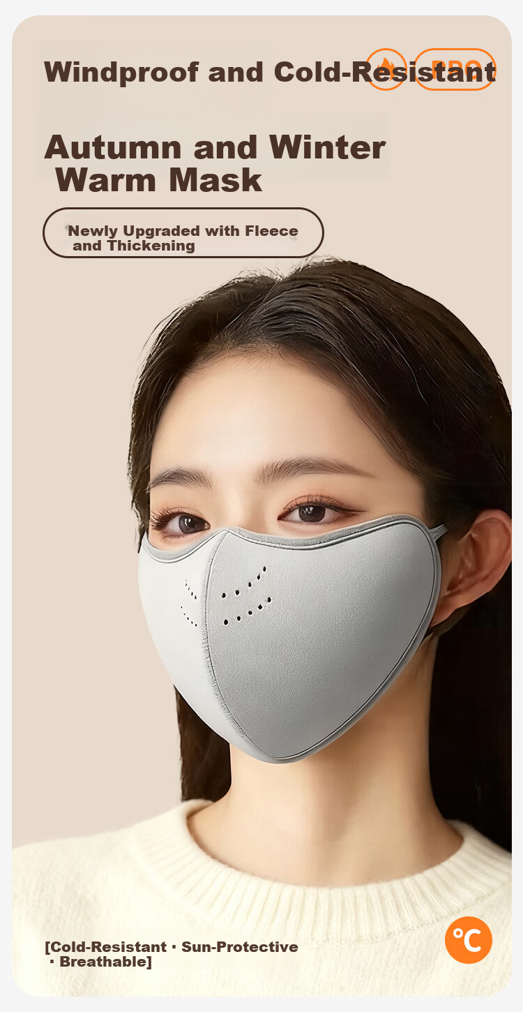 Aoke Cloud Warm Mask Winter Fleece Thickened Windproof Men's High-Value Women's Cotton 3D Breathable Anti-Fog Sunscreen Double-Sided German Velvet Washable Black 2