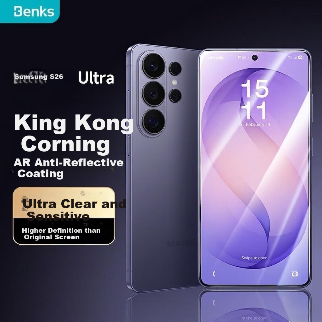 Benks Samsung S26 Ultra Anti-Glare Tempered Glass Screen Protector [Corning AR Coating] S26 Ultra Clear Anti-Reflection Eye Protection Anti-Fingerprint Full Adhesive Film