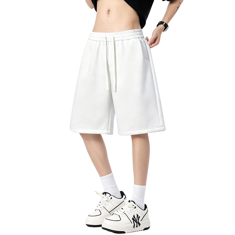 Mianzhi Men's Shorts, Summer Korean Style Trendy Loose Casual Five-Point Pants, Versatile Sports Shorts, Beach Shorts, White, XL