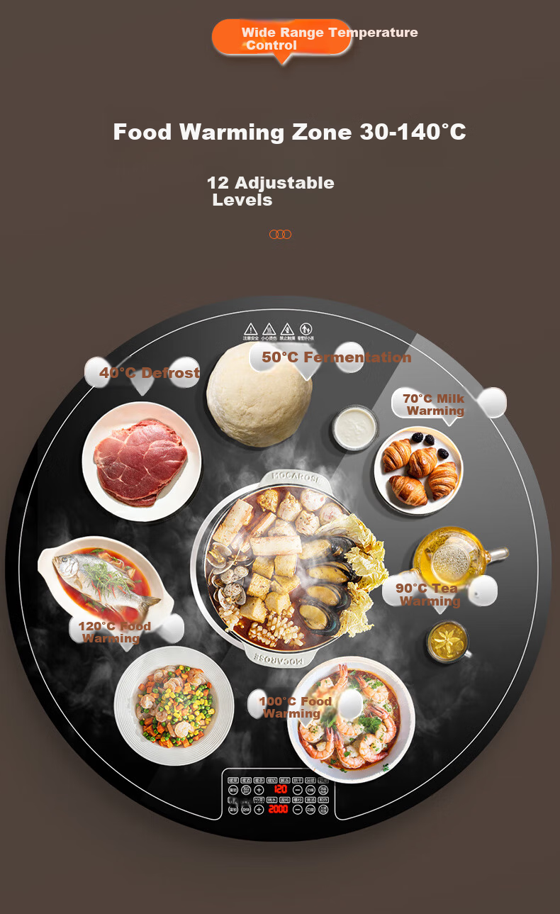 CHIGO [Upgraded Version] [Zoned Ultra-Thin] Food Warming Board Heat Preservation Plate Heating Table Mat Multifunctional Home Hot Pot Dining Table ZG-DCL80-22 12