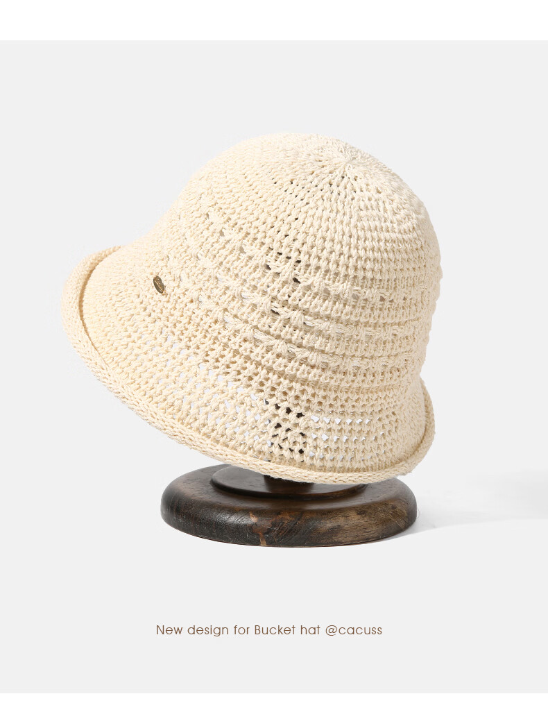 CACUSS Hollow Weave Sun Hat for Women Summer Outdoor Face-Slimming Retro Breathable Bucket Hat Khaki 12