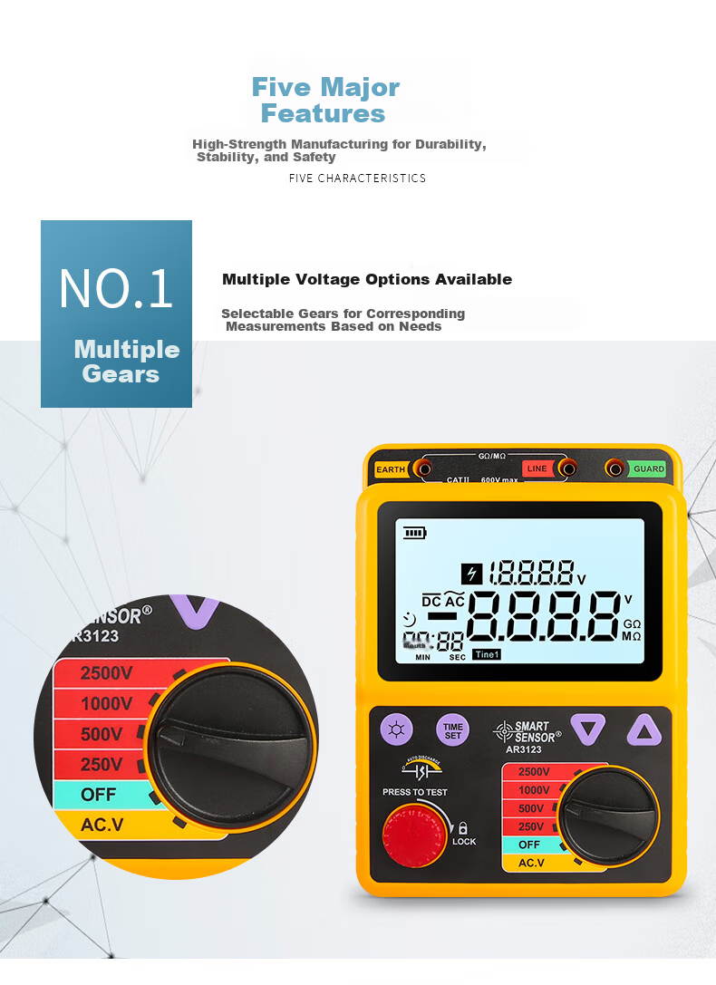 CEM Megohmmeter Digital 2500V Insulation Resistance Tester AR-907A+ 4