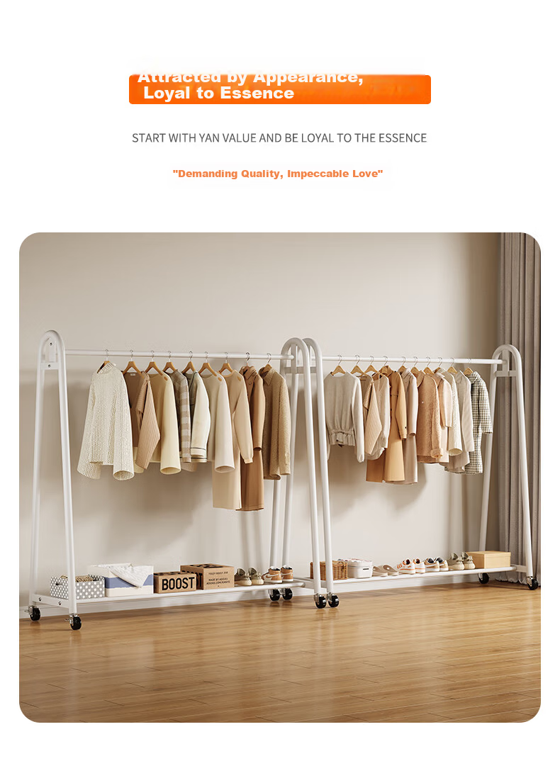 Shanshan Wooden Floor-Standing Clothes Hanger Coat Rack Bedroom Garment Rack Mobile Balcony Storage Shelf 2